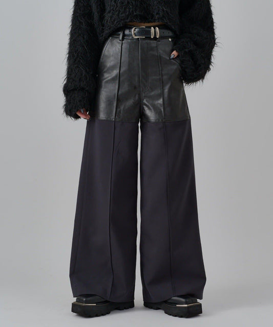 Faux Leather Switching 5-Pocket Pants