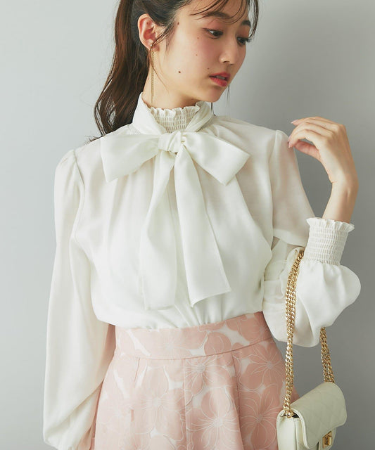 Bow Tie Gathering Blouse for Occasions