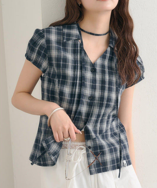 Collar Check French Blouse