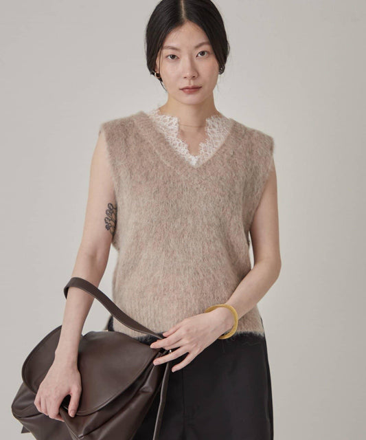[Omekashi] Lace Doking Knit Vest