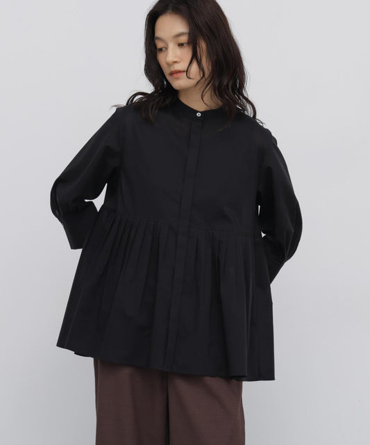 Cotton Lawn Peplum Band Collar Shirt