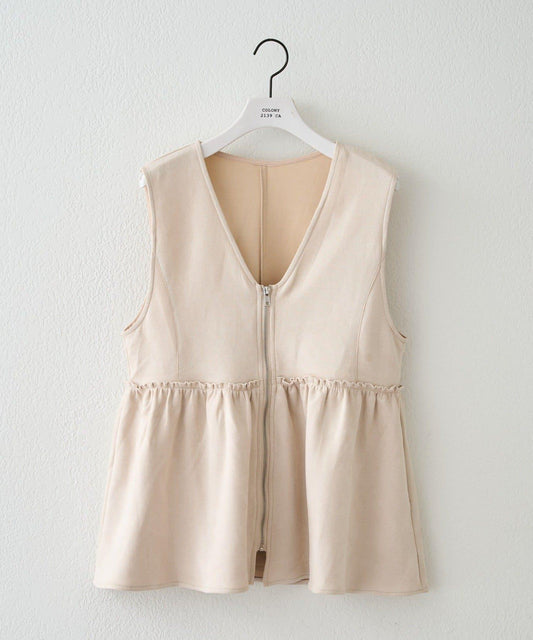 [WEB Limited] Suede Ponchi V-neck Peplum Vest