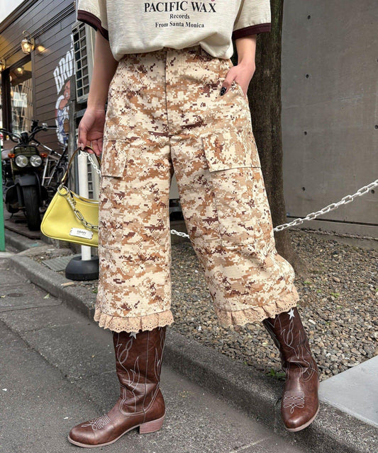 【Ciaopanic】Digital Camo Lace Cropped Cargo Pants