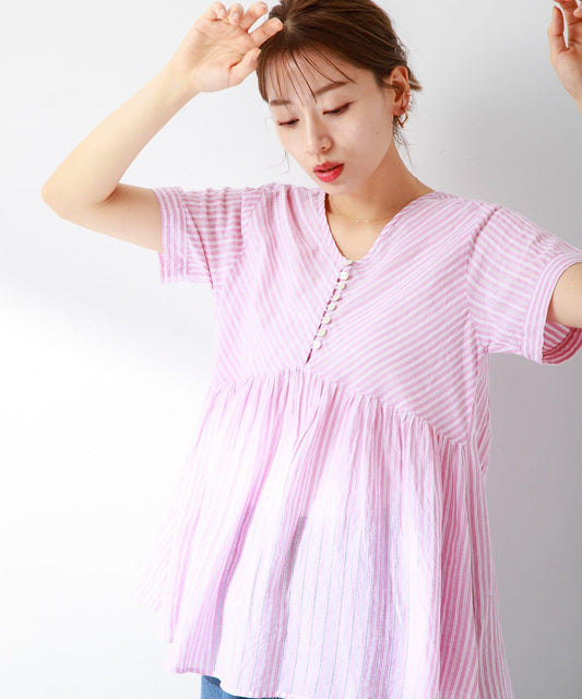 Dobby Stripe Cotton Blouse