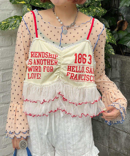 [HELLO.SANFRANCISCO] Print Logo Tulle Camisole