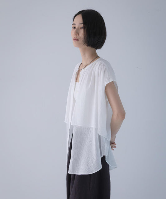 White Gathered Double Blouse