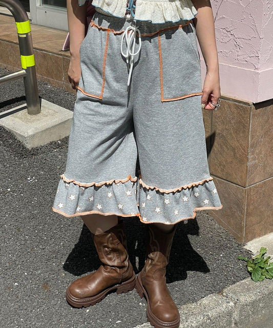 [HELLO.SANFRANCISCO] Hem Frill Star Pattern Sweat Half Pants