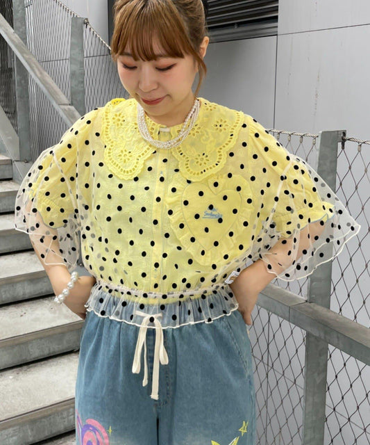 [HELLO.SANFRANCISCO] 2-Way Tulle Dot Blouse