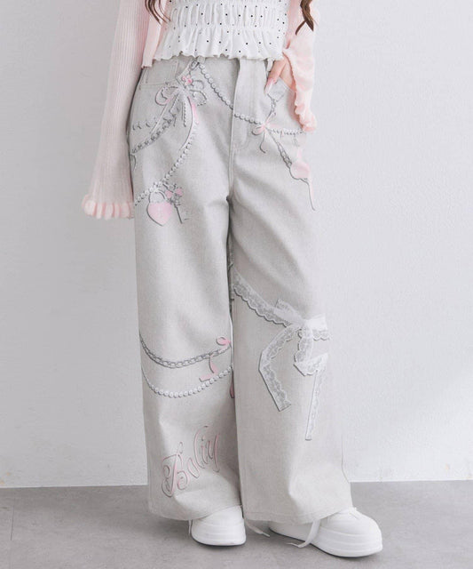 Transfer Print Denim Pants