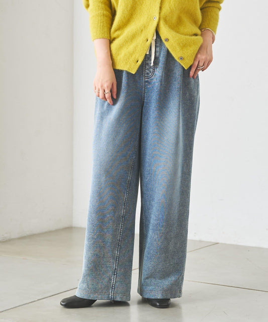 Denim Fleece Drawstring Wide Pants