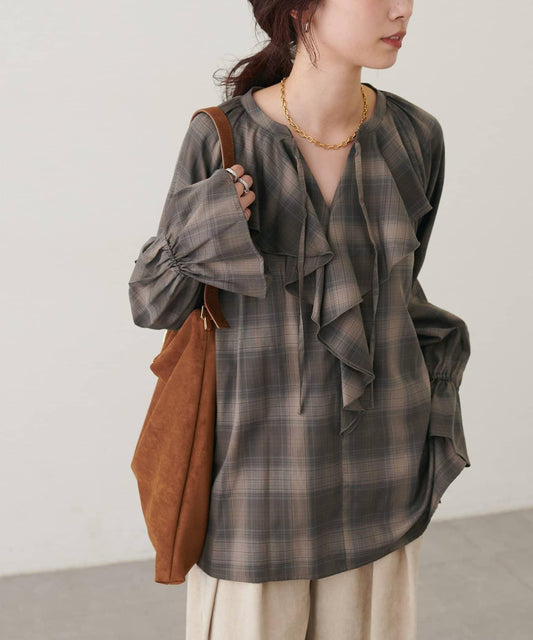 Sheer Check Frill Blouse