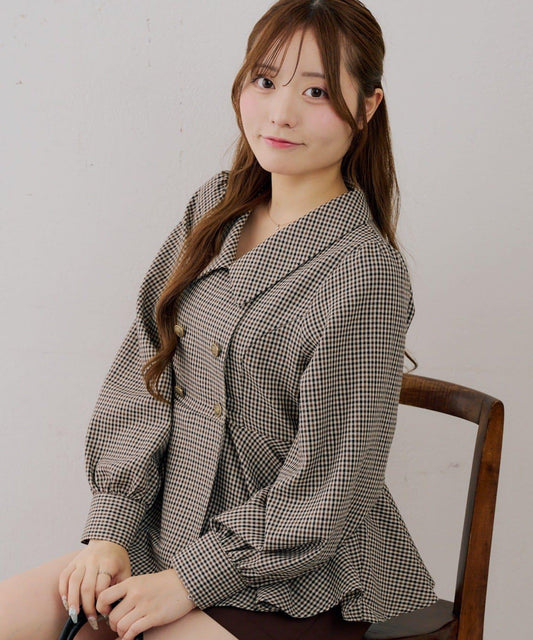 [ANOTHER BRANCH] Gold Button Peplum Blouse