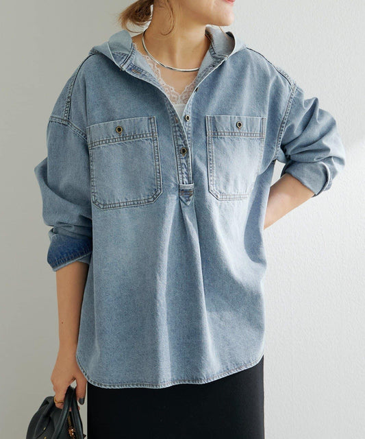 Denim Hoodie Blouse