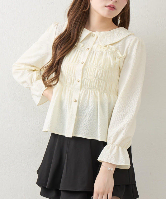 【ANOTHER BRANCH】Shirring Peplum Long Sleeve Blouse