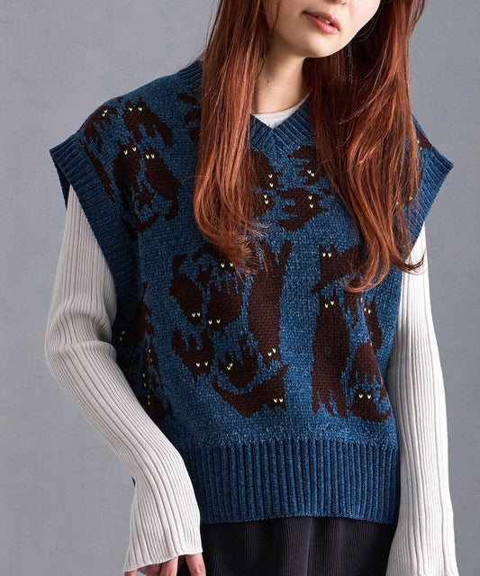 【NYANDER KNIT】 NIGHT CAT JQ VEST