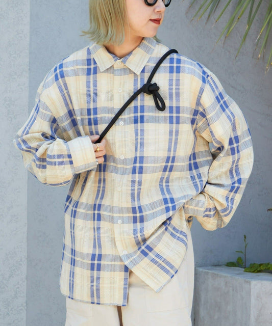 [Unisex] Basket Weave Mesh Check Shirt
