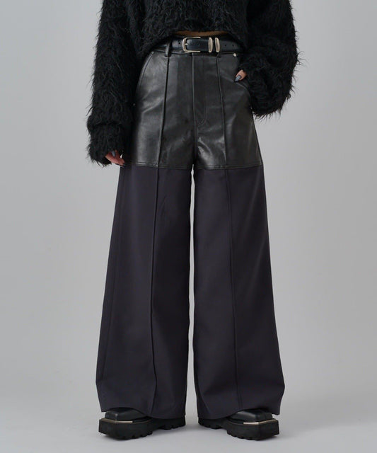 [mi-plan] Faux Leather Switching Pants