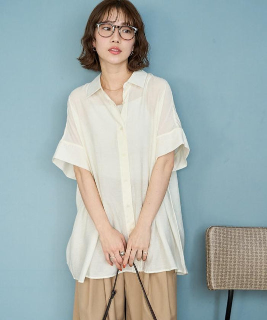 Sheer Dolman Short-Sleeve Collared Shirt [Limited Distribution]