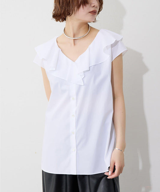 【Drawing Numbers】Cotton Ruffle Frill French Blouse
