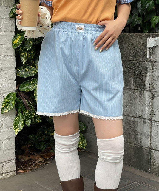 [HELLO.SANFRANCISCO] Stripe Shorts with Lace
