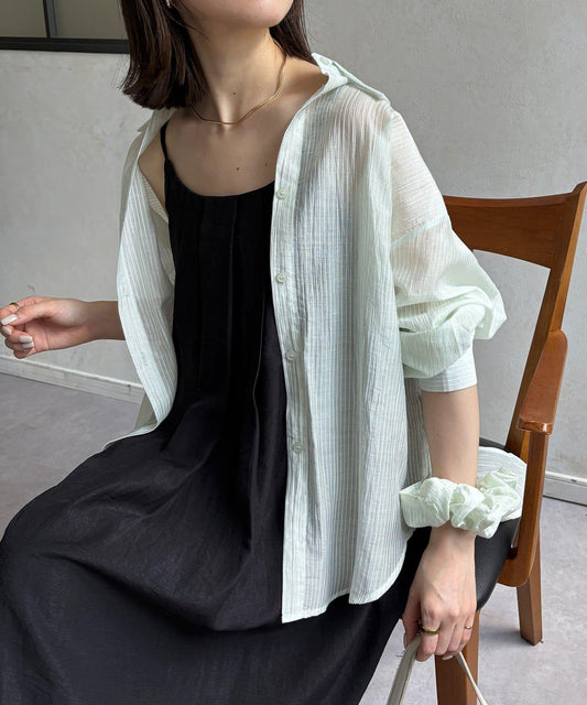 Sheer Stripe Shirt x Scrunchie Set