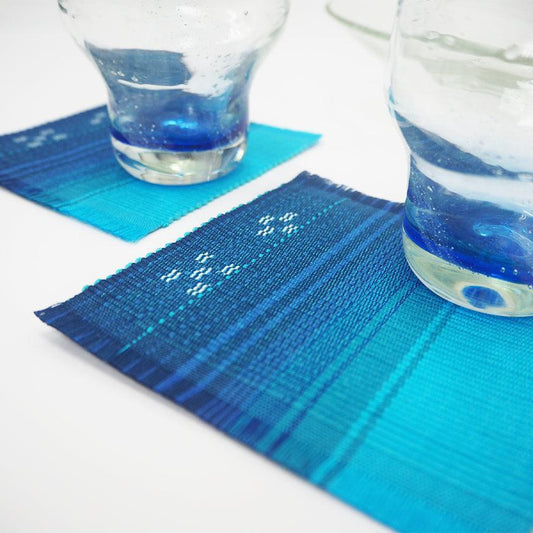 Sea-color Gradient Yaeyama Minsa Weave 2-Piece Coaster Set あざみ屋