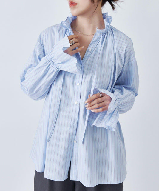 Frill Collar Stripe Shirt